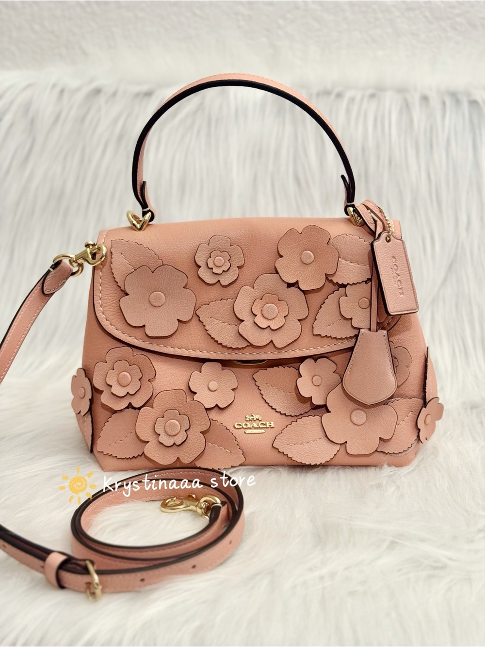 NWT COACH CDY44 Emory Top Handle Bag with Floral Appliqué in Light Pink